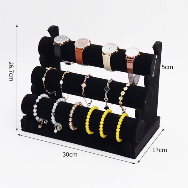 Velvet 3 Tier Jewellery Display Stand Organizer Detachable Bracelet Watch Holder