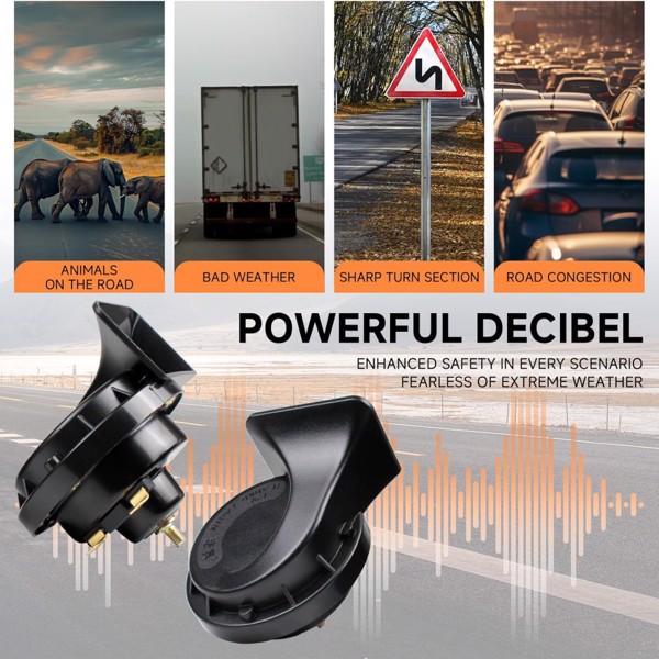 12V Car Horn Loud Dual-Tone Waterproof Electric Snail Horn Kit Universal Black