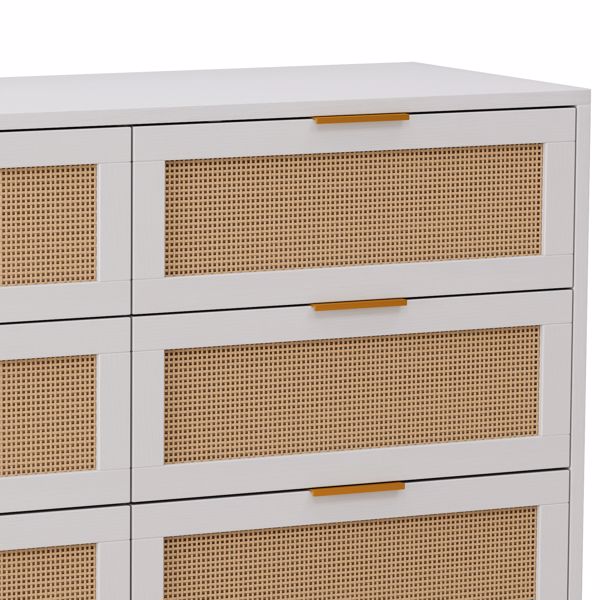 43.31"6-Drawers Rattan Storage Cabinet Rattan Drawer,for Bedroom,Living Room,White