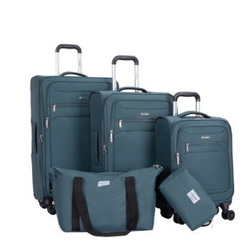 5-Piece Set (18/23/27/Travelbag /toiletry bag) ,Softshell Suitcase Spinner Wheels Terylene Polyester Luggage Sets Carry On Suitcase Luggage Lightweight Durable Suitcase DARK GREEN