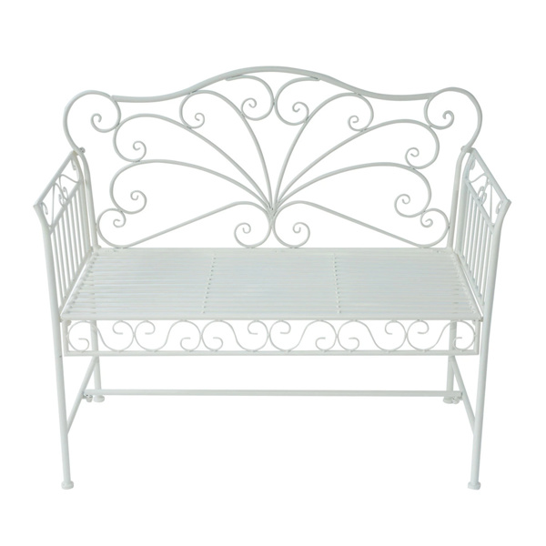 White Garden Bench,Outdoor Patio Bench with Armrests