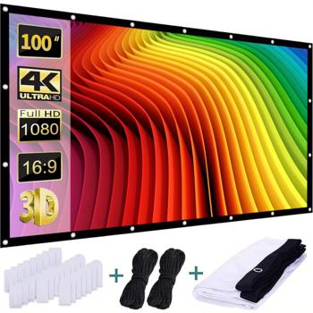 60-120 \\"portable foldable HD anti-wrinkle projection screen, movie projection screen 16:9 indoor and outdoor projection double-sided video projection screen for home theater, parties, offices, classro