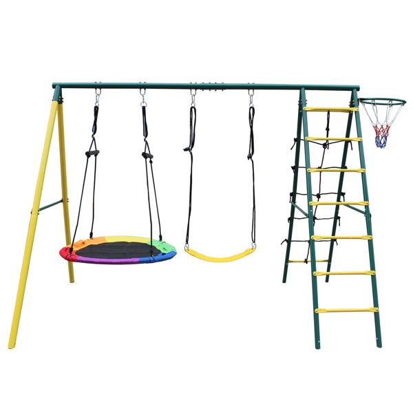 Indoor/Outdoor Metal Swing Set with Safety Belt for Backyard