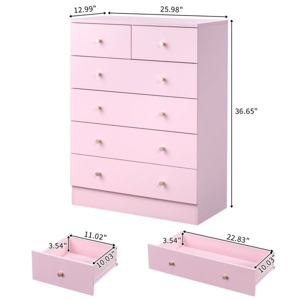 Modern Simple 6-Drawer Dresser Pink