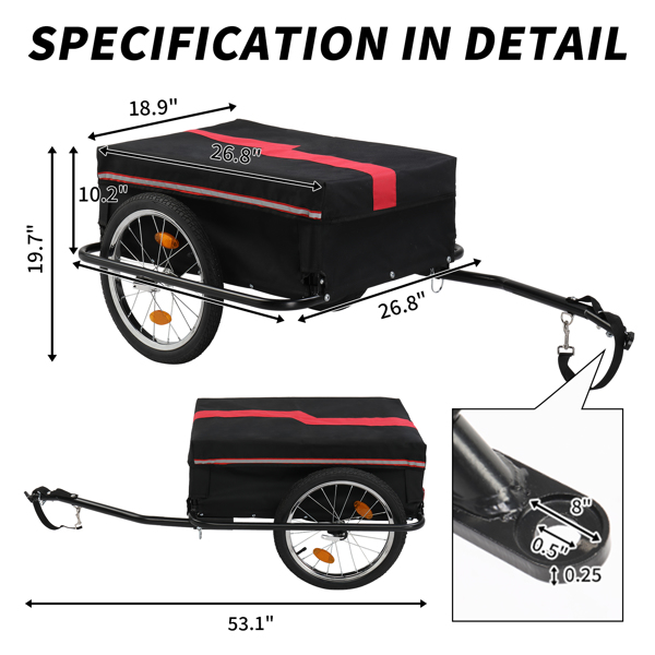 130*68*45cm Steel 100kg 16 Inch Quick Release Wheel Cloth Pocket Trailer Bicycle Trailer Rack