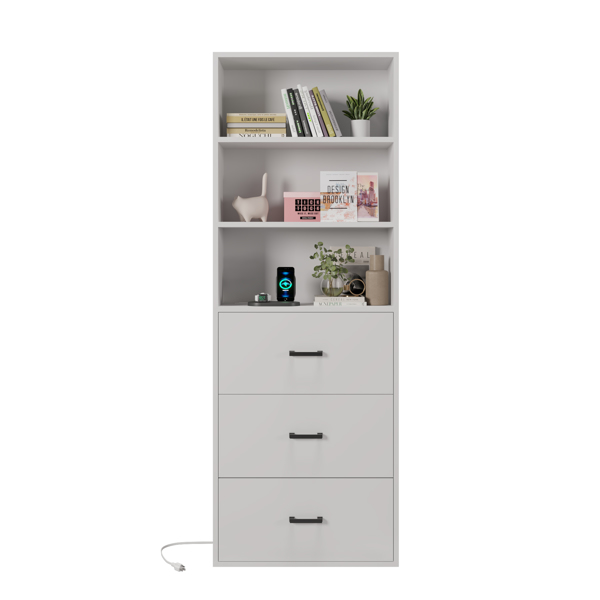 FCH 3-layer with 2 USB 2 plugs US standard 3 drawers Triamine board 60*23.5*180cm display cabinet white