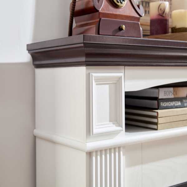 Farmhouse style fireplace TV stand for living room or bedroom to store CDs, remotes and other media or gaming devices. Creates the perfect ambiance, and it's a great way to display your favorite decor