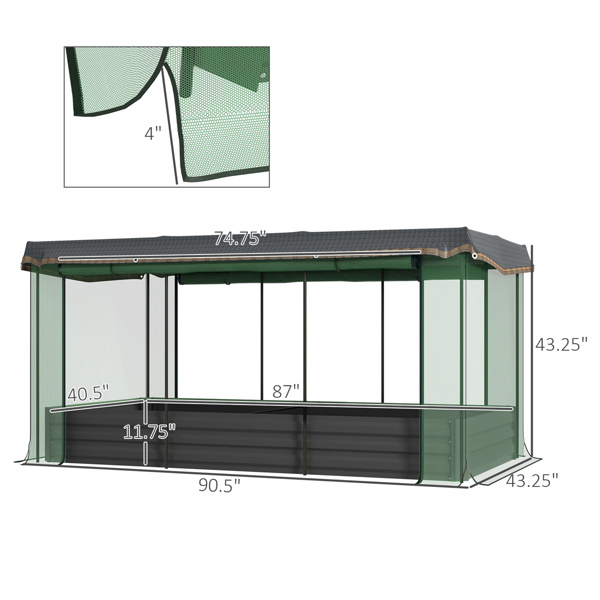 Gray Raised Garden Bed with Crop Cage and Shade Cloth 90.5" W x 43.25" D x 43.25" H