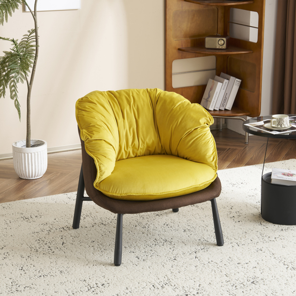 Velvet Accent Chair Barrel Chair with Metal Legs Modern Comfy Armchair Accent Reading Chair for Living Room, Bedroom, Study Room, Home Office yellow