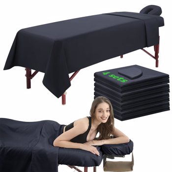 3 Piece Massage Table Sheets Set 4 Sets Microfiber Massage Bed Cover Soft Waterproof and Oil Proof Reusable for SPA Beauty Tattoos Includes Table Cover,Fitted Sheet and Face Rest Cover