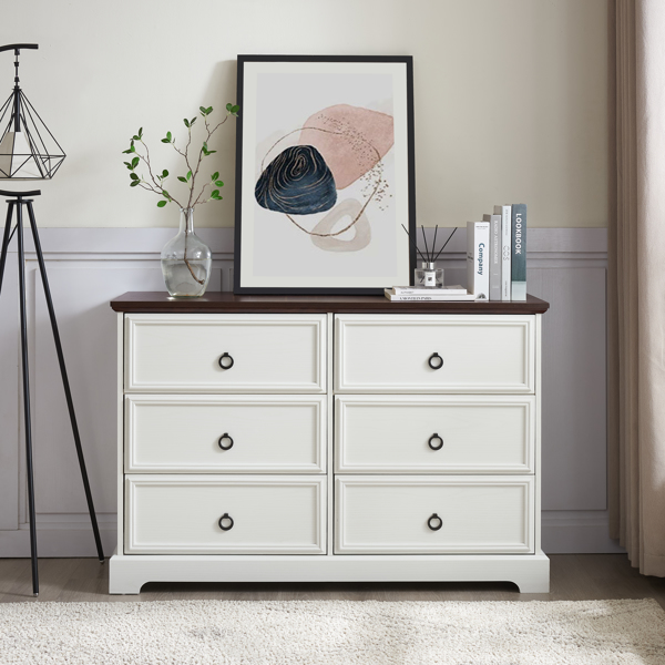 Modern Farmhouse 6-Drawer Chest of Drawers for Bedroom, Wooden Bedroom Drawer Dresser with 6 Storage Drawers,6 Drawer Dresser Chests for Bedroom White