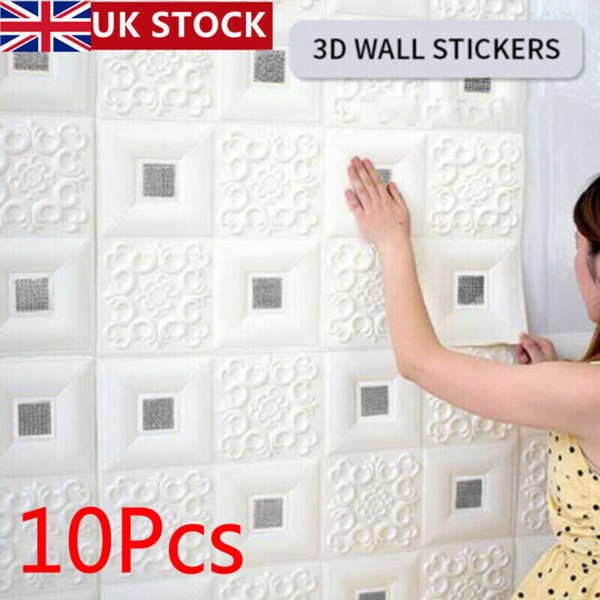 10Pcs 3D Tile Brick Wall Sticker Soft Self-adhesive Waterproof Foam Panel Decal