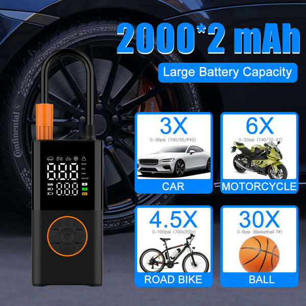 Portable mini self-propelled electric tire inflator pump, handheld wireless charging, digital display car inflator pump