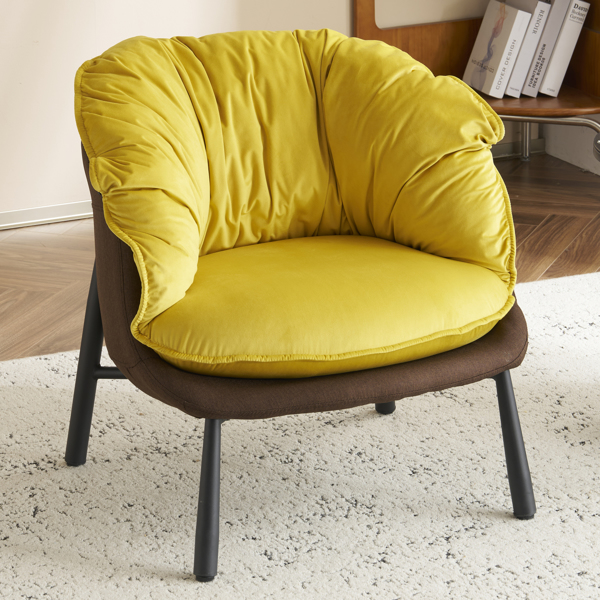 Velvet Accent Chair Barrel Chair with Metal Legs Modern Comfy Armchair Accent Reading Chair for Living Room, Bedroom, Study Room, Home Office yellow