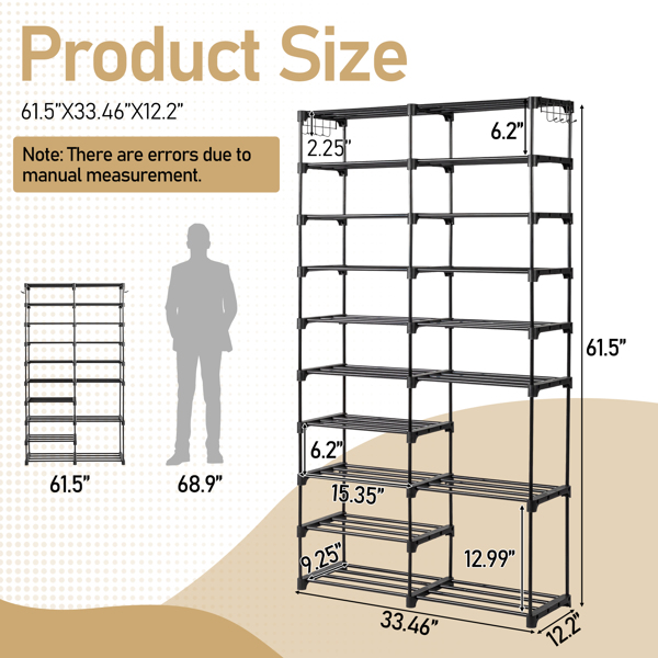 FCH double row 10 layers non-woven shoe rack iron pipe + PP pad + plastic 85.7*29.8*158cm black