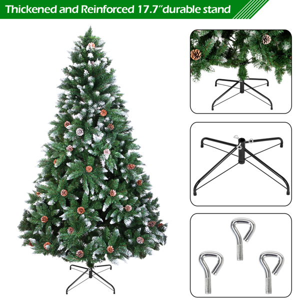 6 FT Artificial Snow Tipped Christmas Tree with DIY 100 Warm Lights Battery Operated, Hinged Xmas Pine Tree with 920 Branch Tips and 52 Pine Cones for Holiday Party Office Home, Green & Snow Tipped