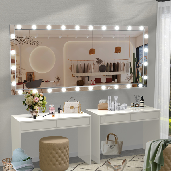 Hollywood LED Full Body Mirror with Lights Extra Large Full Length Vanity Mirror with 3 Color Mode Lights, Vertical Horizontal Hanging Aluminum Framed Mirror, 72 x 36 Inch, Silver