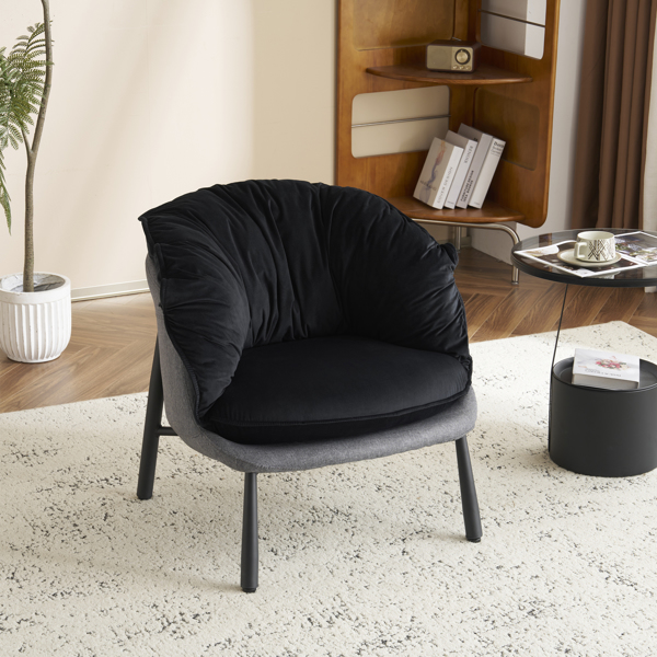 Velvet Accent Chair Barrel Chair with Metal Legs Modern Comfy Armchair Accent Reading Chair for Living Room, Bedroom, Study Room, Home Office Black