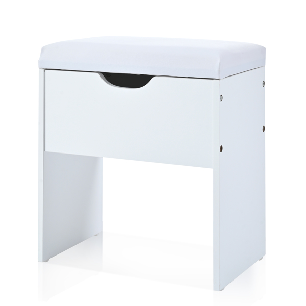 41.4" Makeup Vanity Desk with Mirror and Lights, Makeup Table with 5 Drawers and 4 Cabinets, Dressing Table with Charging Station and Cushioned Storage Stool for Bedroom, White