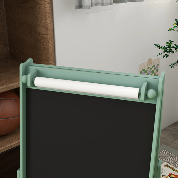 Art Easel  with Paper Roll, Blackboard, Whiteboard, Storage, Green