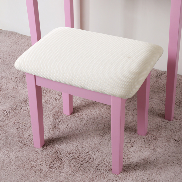 Makeup Vanity Table and Stool Set, Pink