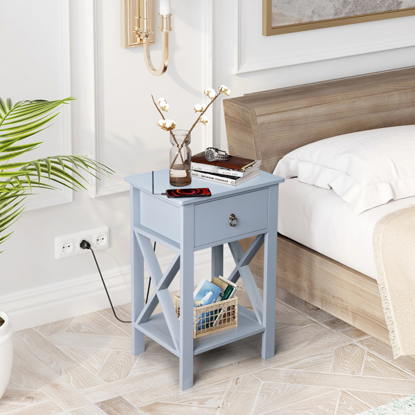 Side Intersection Style Bedside Table Coffee Table with Two-layer Drawer Gray