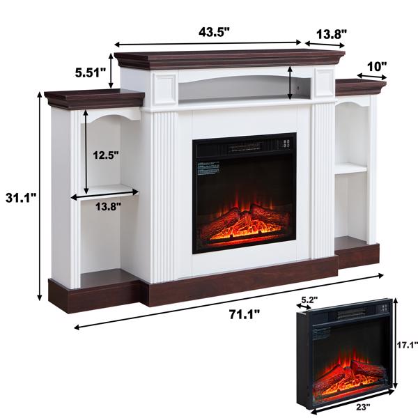 Electric Fireplace TV Stand for 70 inch TV, 23 inch Fireplace with Mantel, Living Room TV Stand with Remote Control