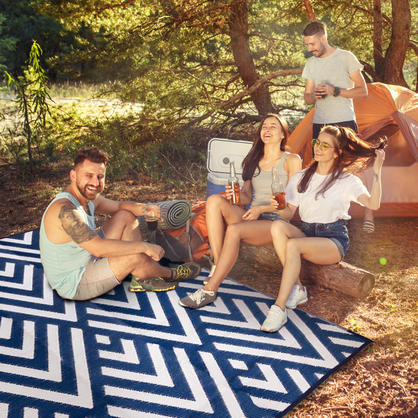 Outdoor Rug for Patio Clearance,Waterproof Mat,Reversible Mats, Plastic Straw Rug, Modern Area Rug for RV, Patio, Backyard, Deck, Picnic, Beach, Trailer, Camping, Blue & White, 9' x 12'