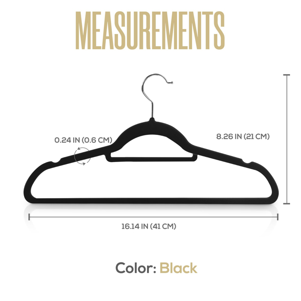 Velvet Hangers - 60PCS Black Space-saving & Non-slip. with Tie Bar and Shoulder Notch. Highly Durable for Suits, Coats, Shirts, Pants and Dresses. Slim Design with 360° Swivel Hook. 