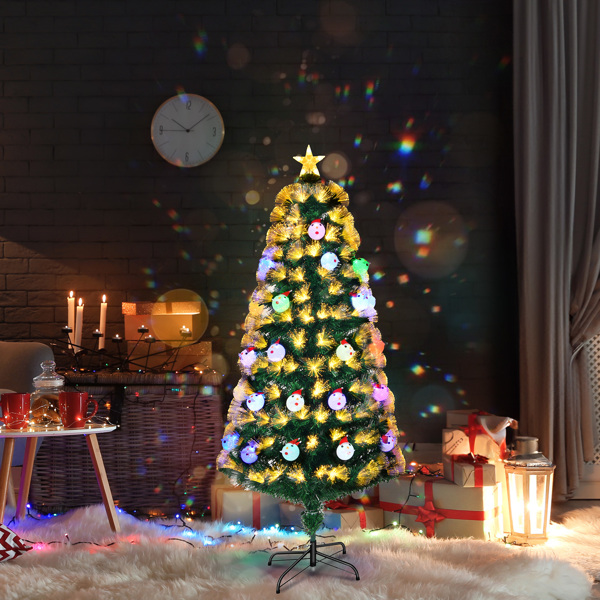 4 FT Pre-lit Fiber Optic Christmas Tree, Artificial Xmas Tree with Lighted Top Star and Snowflakes, Multicolor LEDs, Holiday Xmas Decoration Tree for Home Office Store Party, Green