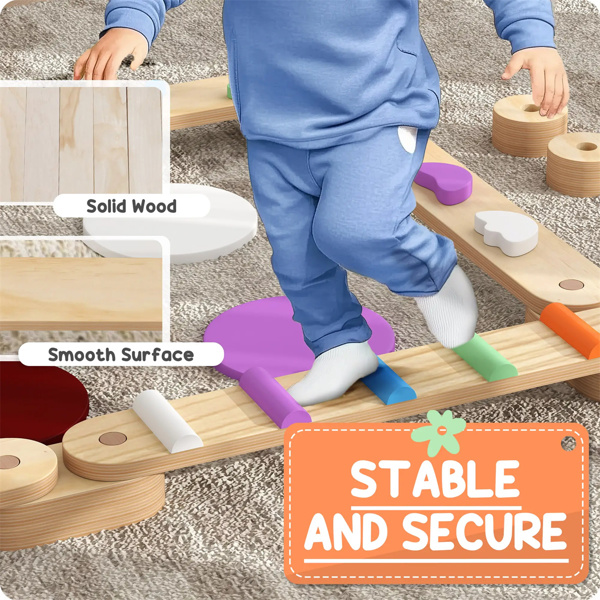 Kids Wooden Balance Beam  with 3-8 years old 