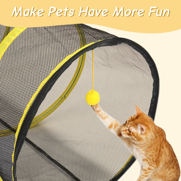 Outdoor Cat Play Tent with Tunnel, Portable Cat Playhouse for Indoor Outdoor, Cat Playpen Enclosed for Cats Rabbits and Small Animals, Yellow