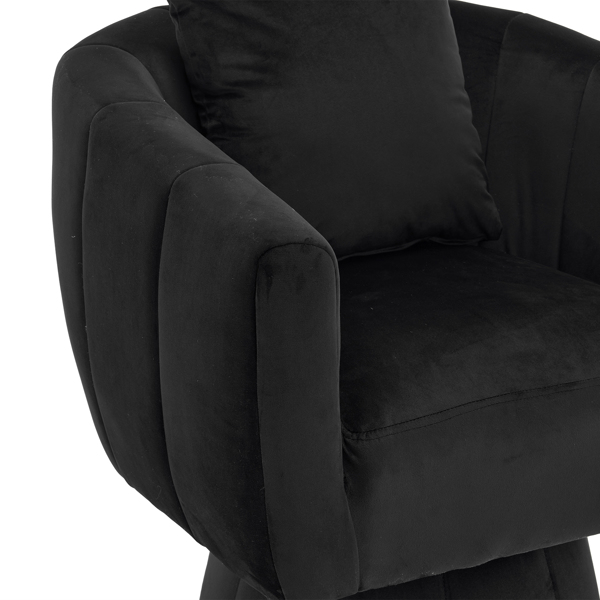 360° Swivel Accent Chair, Modern Velvet Fabric Living Room Armchair with Fluffy Cushions, Comfy Wide Upholstered, Barrel Accent Chairs for Living Room, Bedroom, Lounge, Office Black