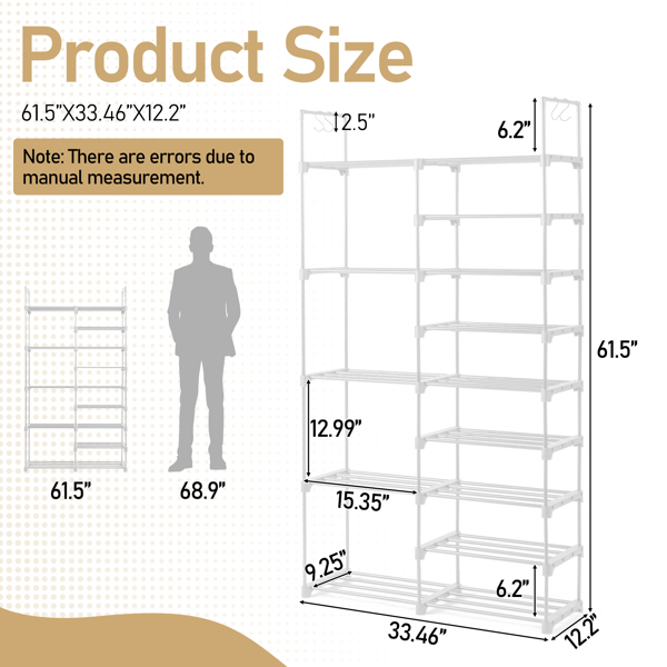 FCH Double row 9 layers with handles Non-woven shoe rack Iron pipe + PP pad + plastic 85.7*29.8*158cm White