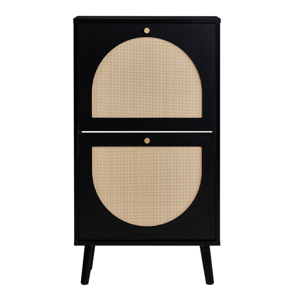 FCH 2 dump buckets with high feet round rattan shoe cabinet particle board + plastic rattan 54*24*98cm black frame + original wood rattan surface + gold high feet