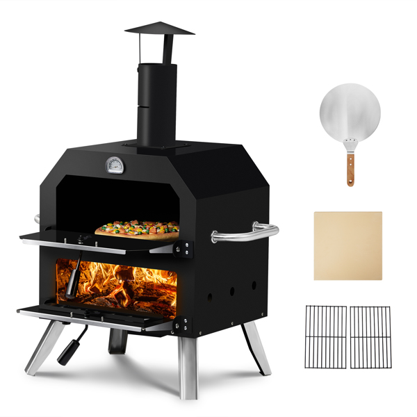 Outdoor Pizza Oven Wood Fired 2-Layer Pizza Ovens Outside Pizza Maker with Stone, Removable Cooking Rack for Camping Backyard BBQ