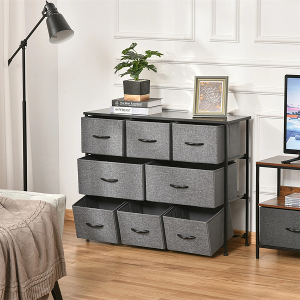 3-layer fabric drawer cabinet with 8 drawers in dark gray