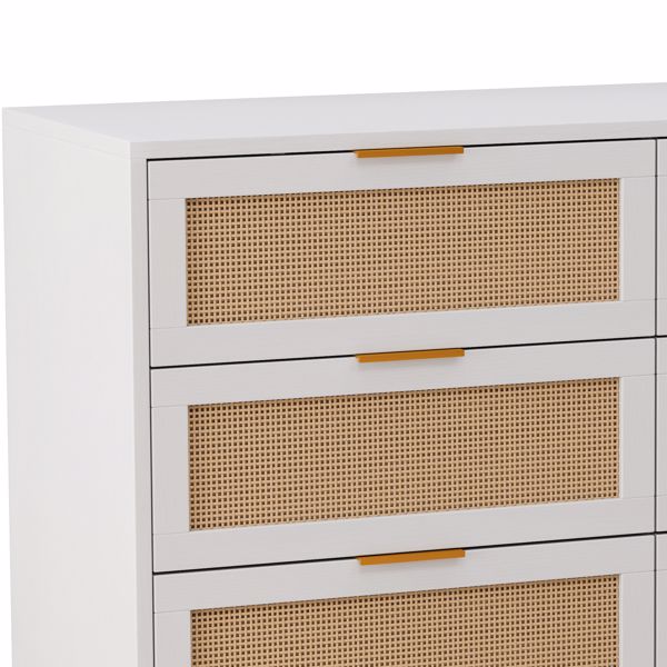 43.31"6-Drawers Rattan Storage Cabinet Rattan Drawer,for Bedroom,Living Room,White