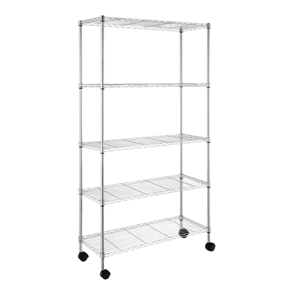 5-Layer Chrome Plated Iron Shelf with 1.5" Nylon Wheels 165*90*35 Chrome