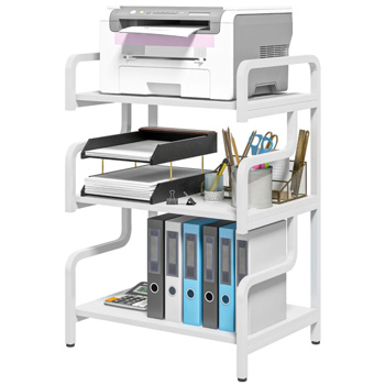  3-Tier Printer Stand，Free Standing Metal Storage Shelf white