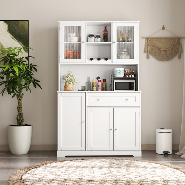 Kitchen Pantry Storage Cabinet, Modern Buffet Cabinet with Hutch, Food Pantry Cabinet with Doors and Shelves  Wine Rack for Dining Room, White