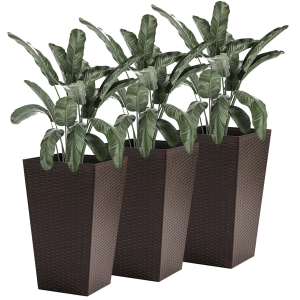 3 PCS Indoor Planters with Drainage Hole  Brown