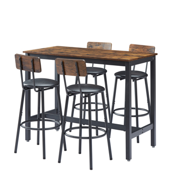 Bar Table Set with 4 Bar stools PU Soft seat with backrest, Rustic Brown, 47.24\\'\\' L x 23.62\\'\\' W x 35.43\\'\\' H