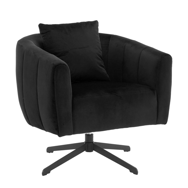 360° Swivel Accent Chair, Modern Velvet Fabric Living Room Armchair, Comfy Wide Upholstered with Fluffy Cushion and Metal Legs, Barrel Chairs for Living Room, Lounge, Office Black