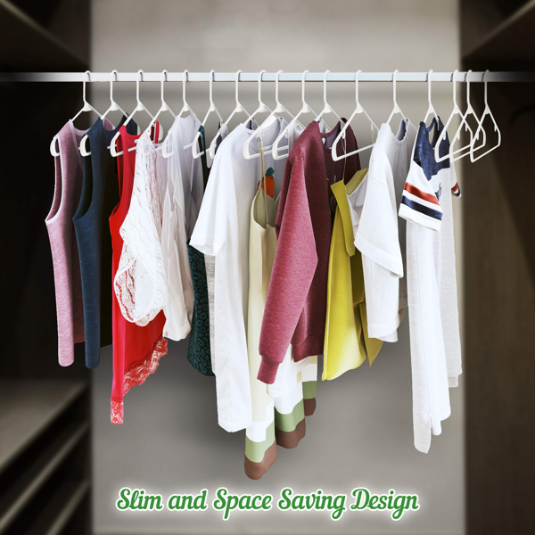 With Shoulder Grooves Space-Saving 60Pcs PP Hangers for Clothes - Durable, Multi-Use for Shirts, Pants, Coats, Dresses & Suits - Ideal for Closet Organization (White)