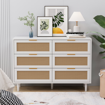 43.31\\"6-Drawers Rattan Storage Cabinet Rattan Drawer,for Bedroom,Living Room,White