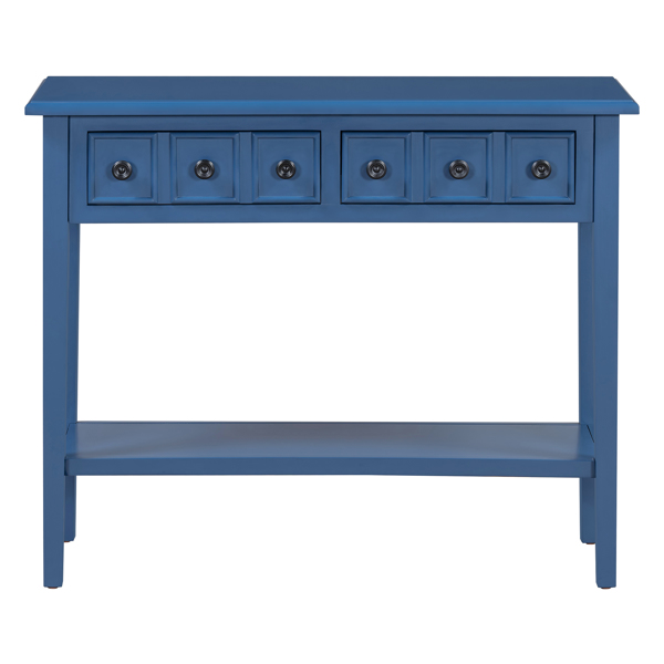 Rustic Console Table with Open Shelf, Rubber Wood Legs, Ideal for Entryways, Living Rooms, and Hallways (Navy)