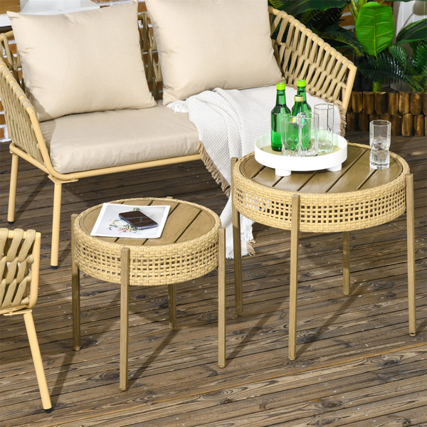 Brown PE Wicker Patio End Table Set 