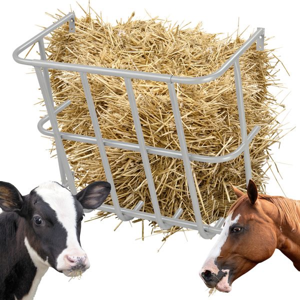 Large Capacity Hay Feeder, Heavy-Duty Steel Goat Hay Rack, 22.8" Long Wall Mounted Horse Hay Holder, Multiple Sided Feeding Rack for Sheep Farm Livestock Indoor Outdoor, Silver