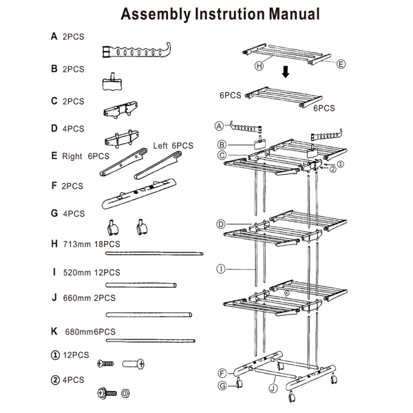 Clothes Drying Rack Rolling Collapsible Laundry Dryer Hanger Stand Rail Shelve Wardrobe Clothing Drying Racks w/ Dual Side Wings